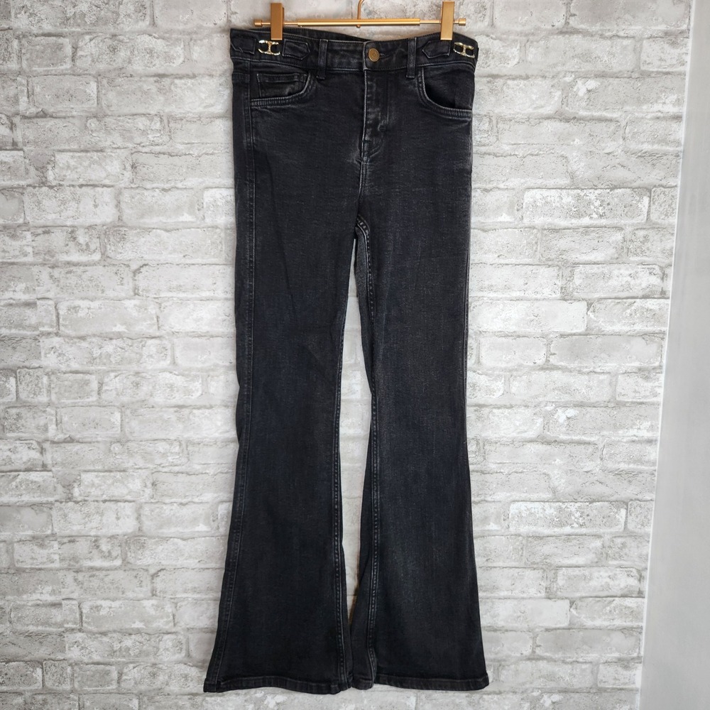 Maje Jeans Flare Faded Black Organic Cotton Denim High Rise Size 40 US 8